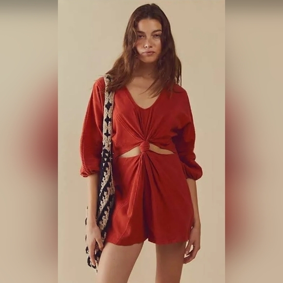 Free People Knotty Nice Romper in Orange - Picture 1 of 5